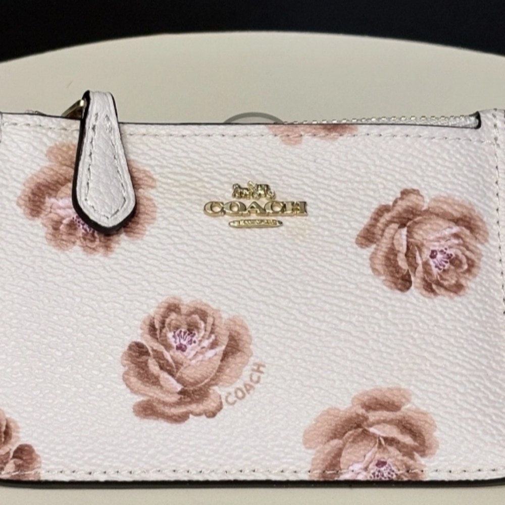 RARE!!! Coach Pink And Chalk Floral Print Card Case Key Fob